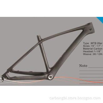 26er Carbon Mountain Bike Frame with Internal Cable Routing